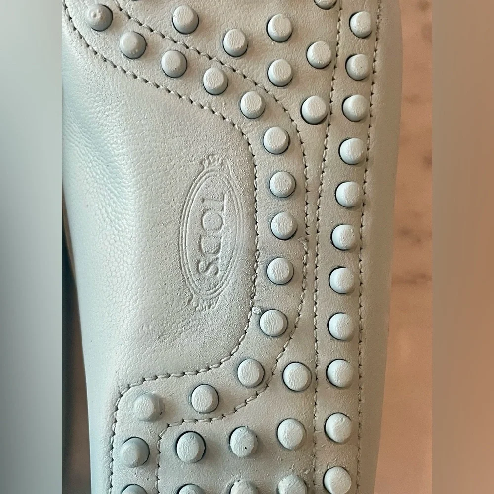 Tod's Leather Driving Loafer, plain front, light blue, redyed, sz7